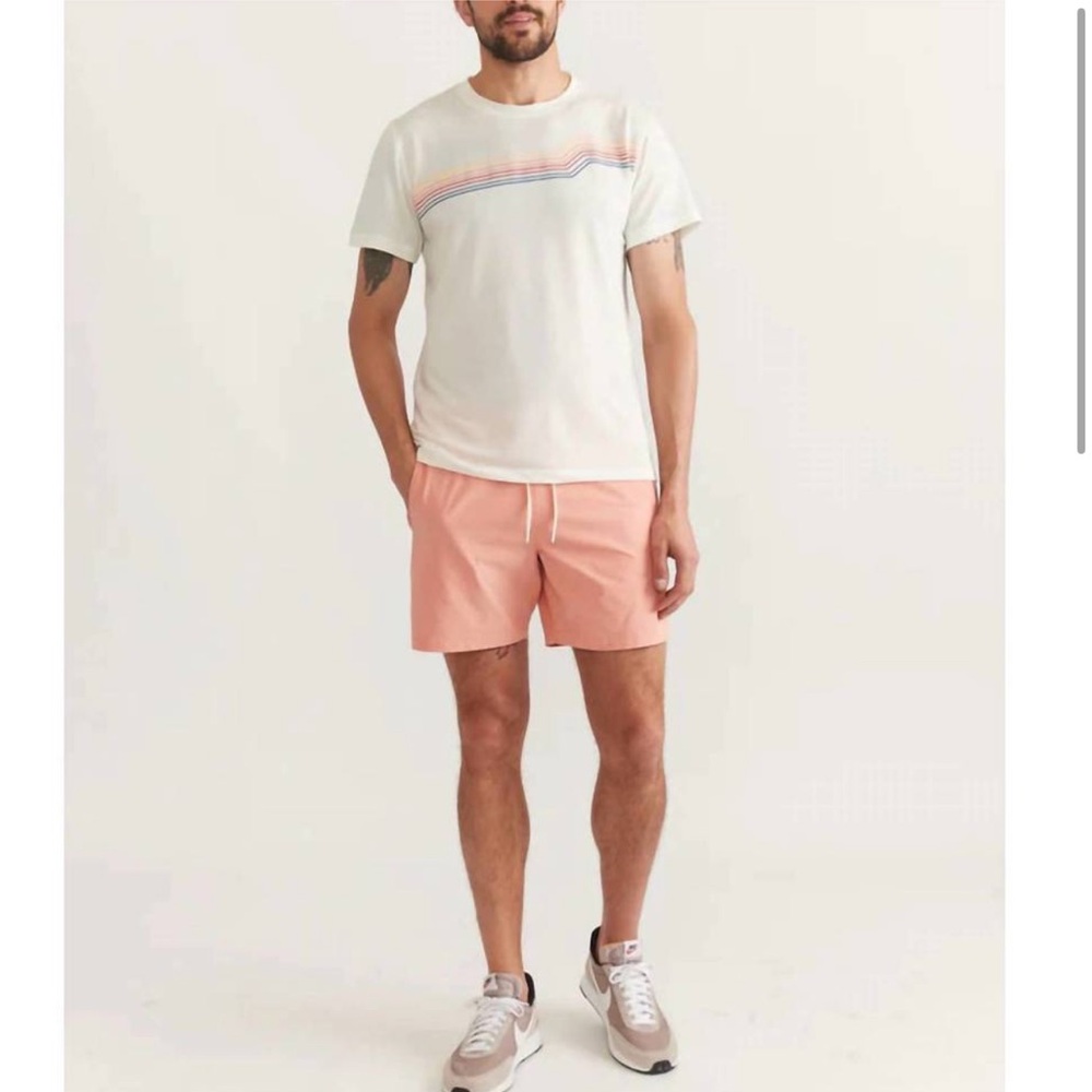Marine Layer Men’s Medium Striped White T-Shirt and Peach Shorts Set - Picture 5 of 5